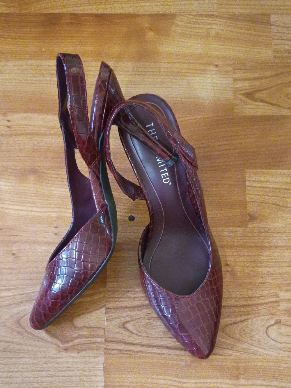 The Limited Burgundy Croc-Embossed Slingback Pumps